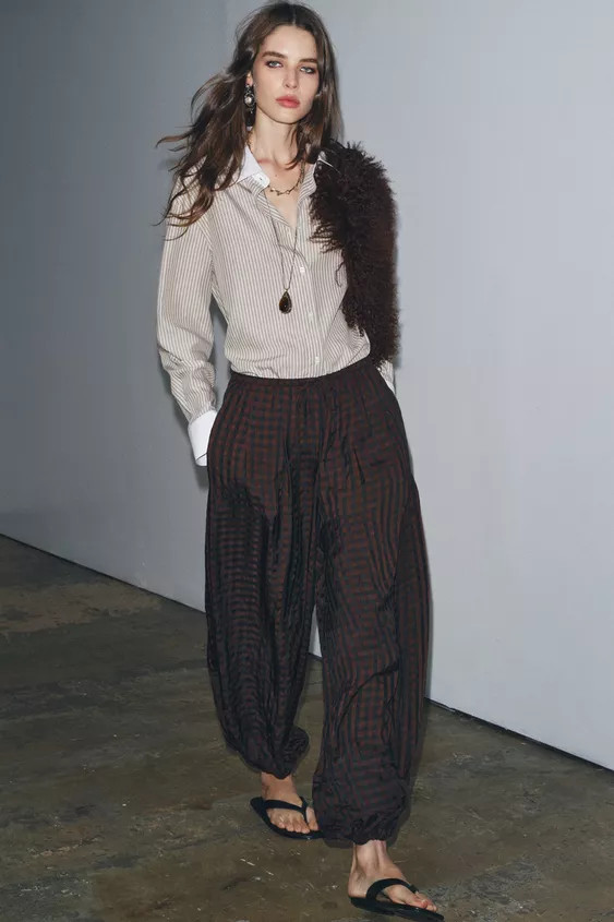 ZW COLLECTION GINGHAM BLOOMER PANTS | Zara US