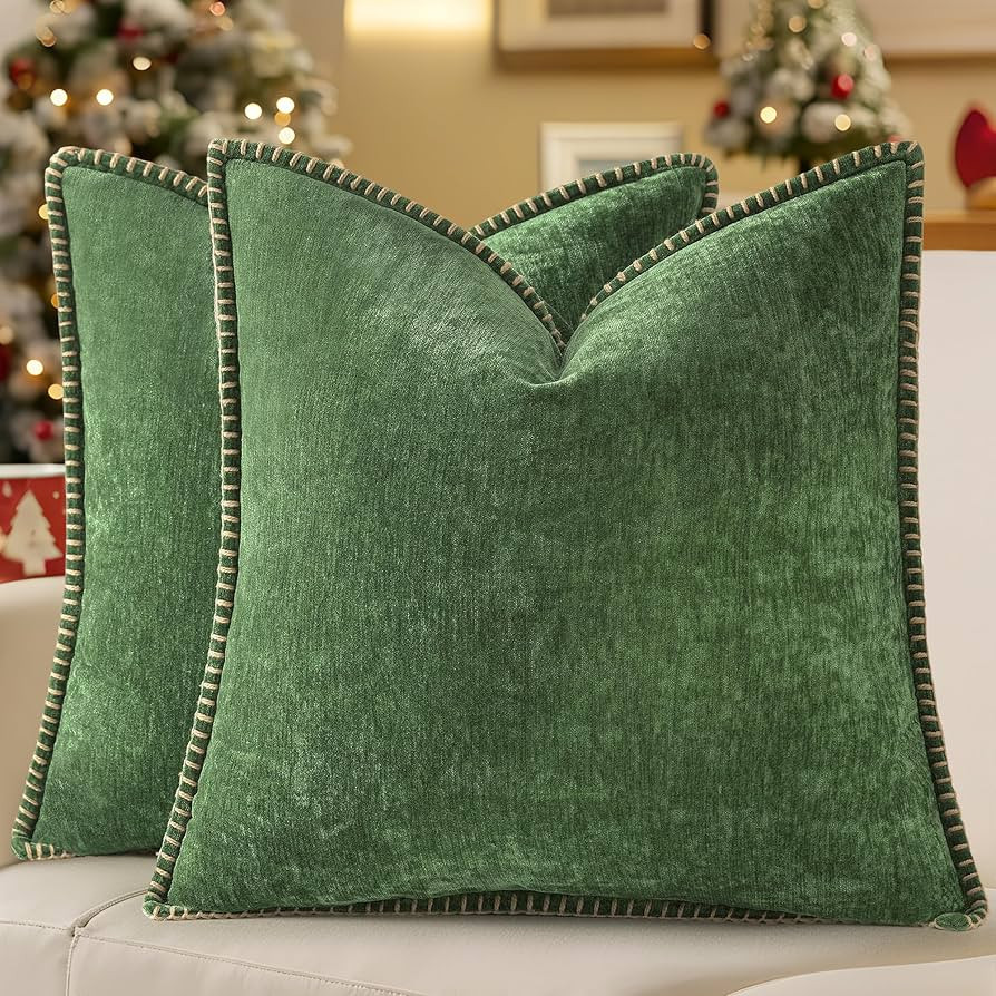decorUhome Christmas Chenille Soft Throw Pillow Covers 18x18 Set of 2, Farmhouse Velvet Neutral D... | Amazon (US)
