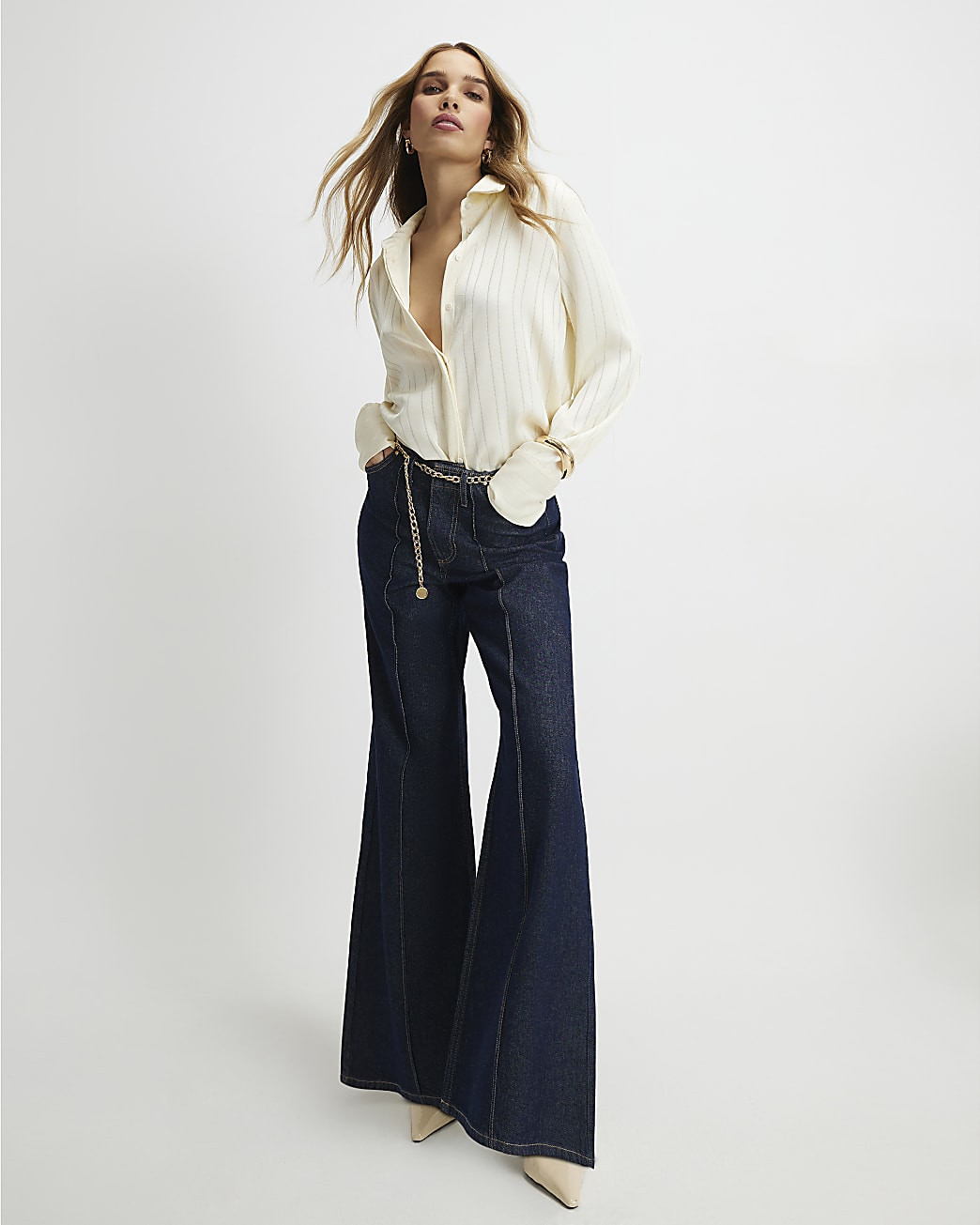 Blue Belted Wide Leg Jeans | River Island UK & IE