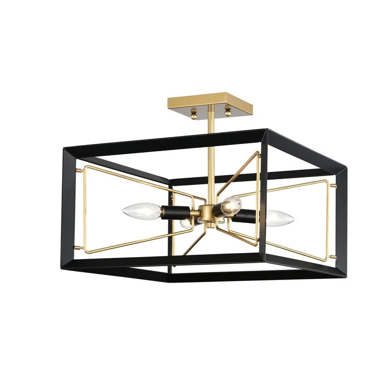 Jaysen Matte Black+Gold 4-Light Geometric Metal Semi-Flush Mount | Walmart (US)