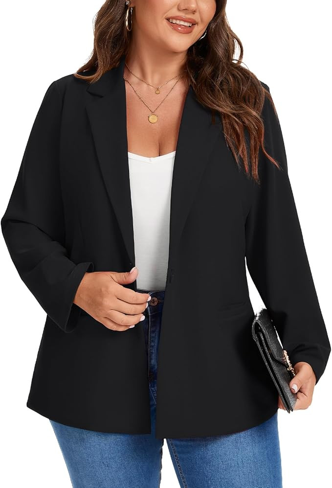 MINTLIMIT Women's Plus Size Blazer Long Sleeve Notch Lapel Casual Work Blazers Button Front Pocke... | Amazon (US)