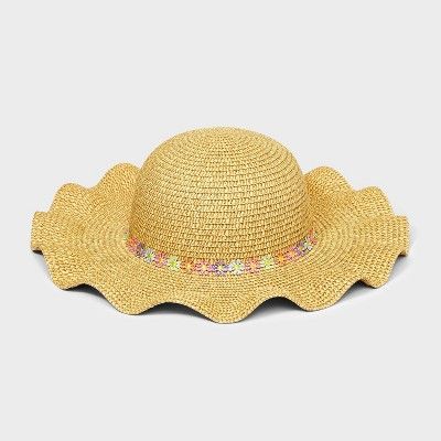 Toddler Girls' Straw Daisy Trim Floppy Hat - Cat & Jack™ Tan | Target