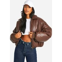Womens Tall Padded Faux Leather Bomber Jacket - Brown - 16 | NastyGal UK