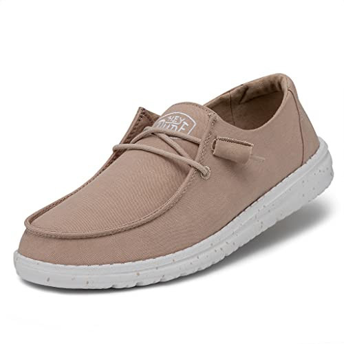 Hey Dude Women's Wendy Slub Canvas Tan Size 5 | Women's Shoes | Women's Slip On Shoes | Comfortable & Light-Weight | Amazon (US)