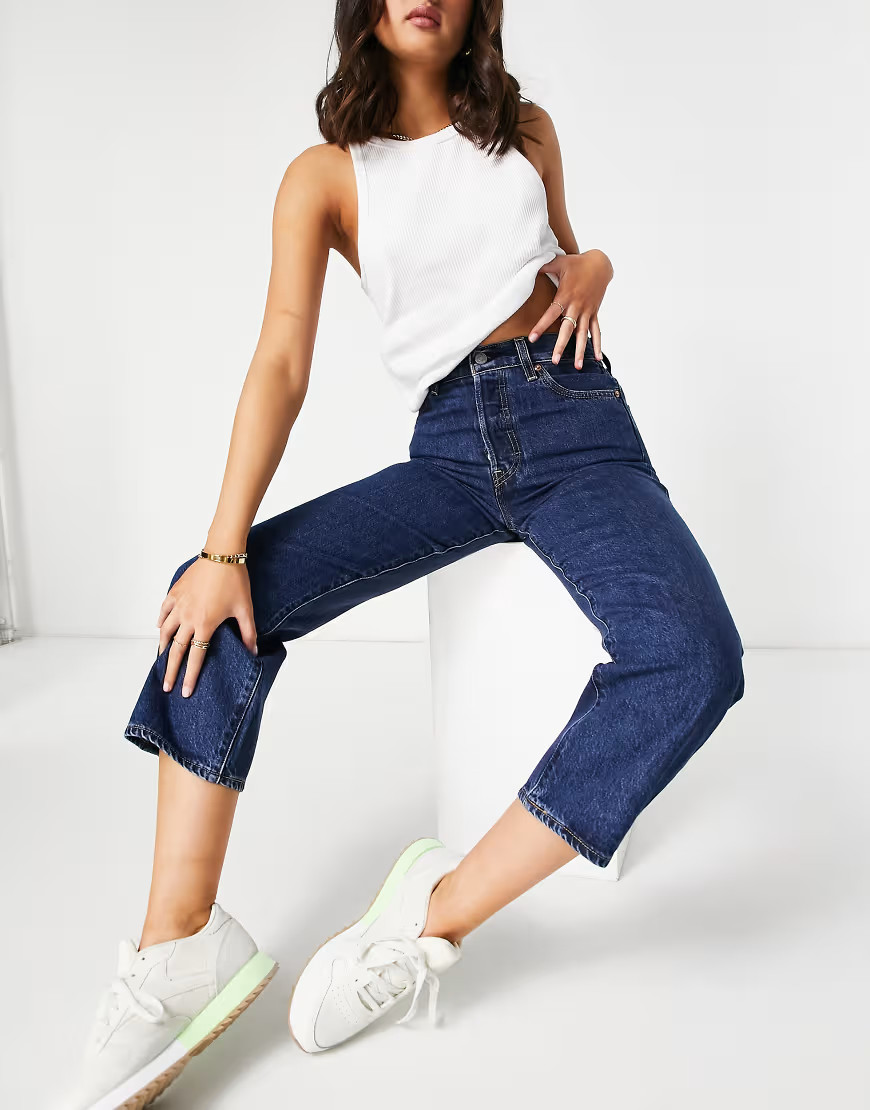 Levi's Ribcage straight leg ankle grazer jeans in navy-Blues | ASOS (Global)