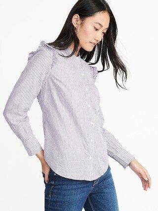 Striped Ruffle-Shoulder Shirt for Women | Old Navy US