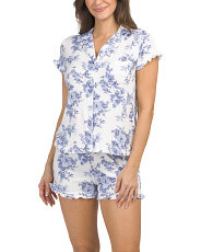 2pc Toile Print Notch Collar Pajama Top And Ruffle Hem Shorts Set | Family Pajamas | Marshalls | Marshalls