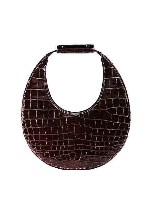 Staud Women's Moon Croc-Embossed Leather Hobo Bag - Mocha | Saks Fifth Avenue