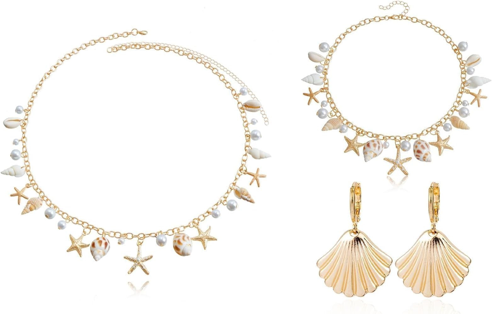 Seashell Belt Sea Shell Earrings Summer Vacation Jewelry for Women Beachy Necklace Set Shell Char... | Amazon (US)