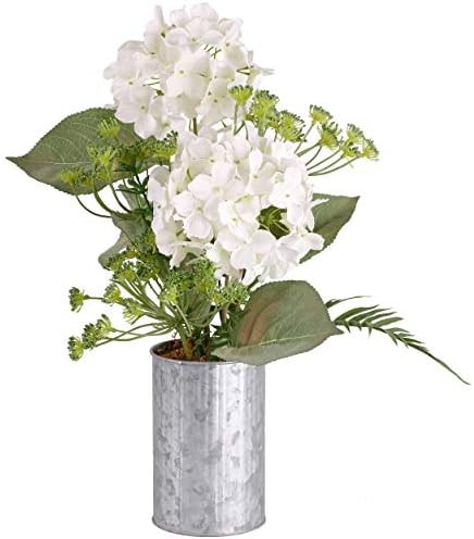 TERESA'S COLLECTIONS Artificial Hydrangea Flower with Metal Vase, Faux Plant Bouquets in Planter Pot | Amazon (US)