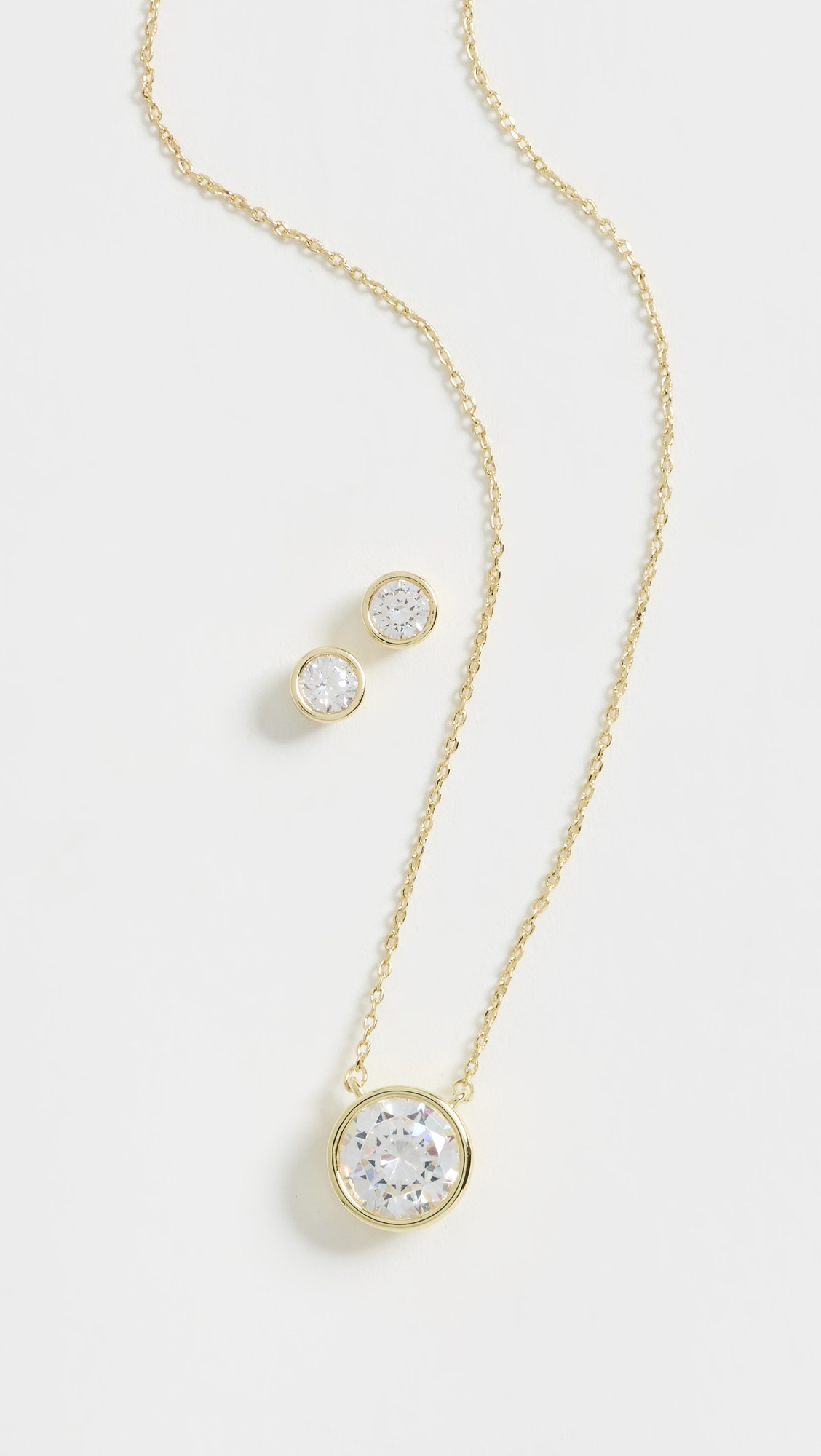 By Adina Eden Cubic Zirconia Bezel Necklace & Earring Set Gold One Size | Shopbop