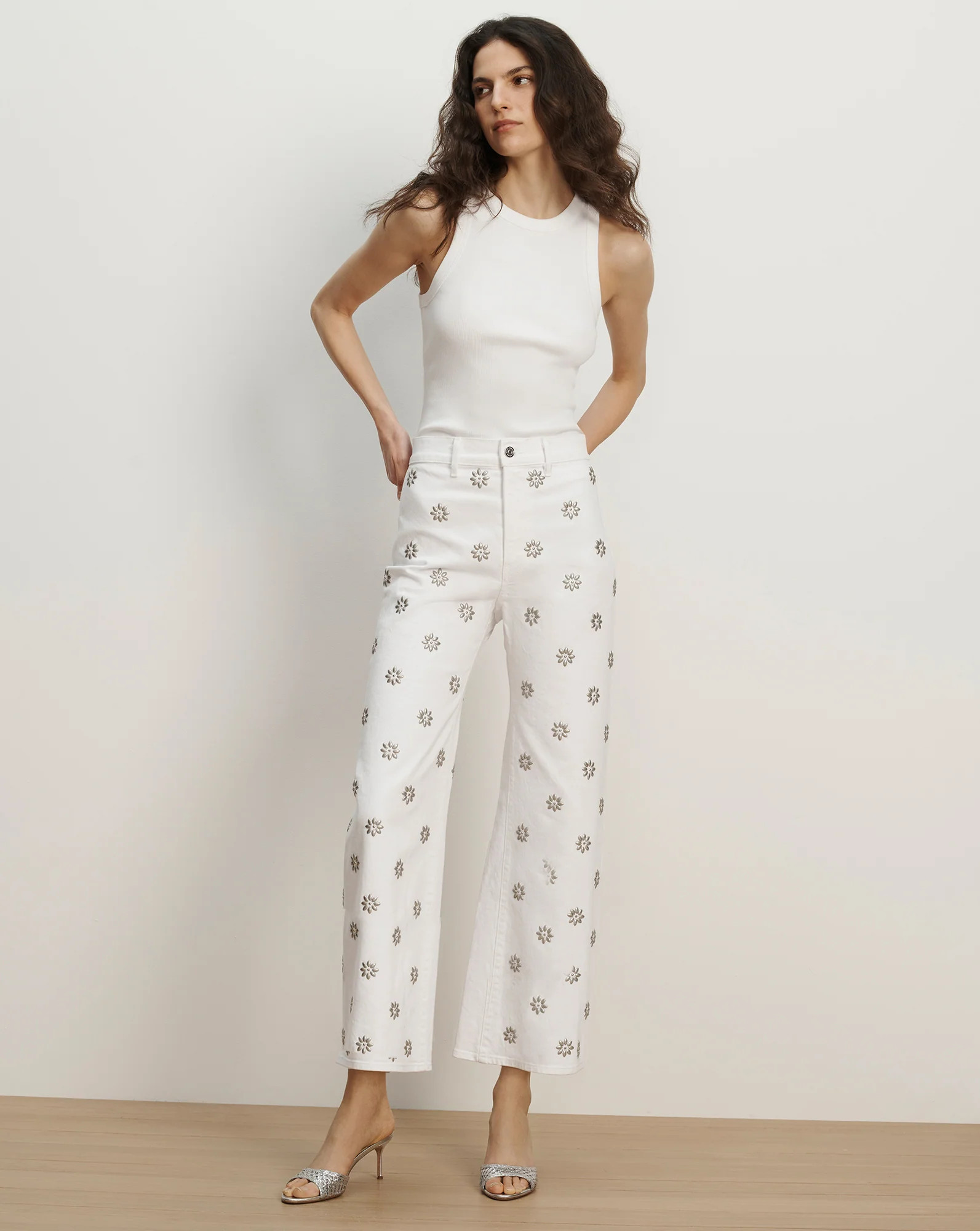 Grant Studded Wide-Leg Jean in White | Veronica Beard | Veronica Beard
