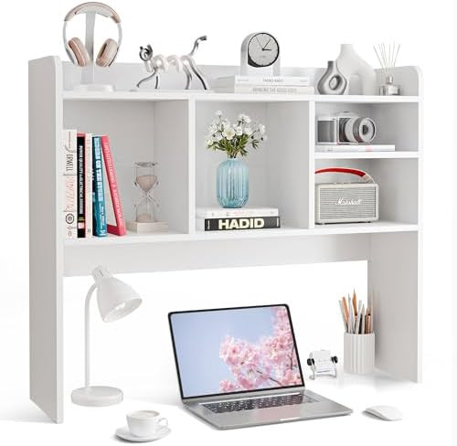 SUPER DEAL Desktop Bookshelf, Countertop Storage Hutch with 4 Shelves for Computer Desk, 2-Tier D... | Amazon (US)