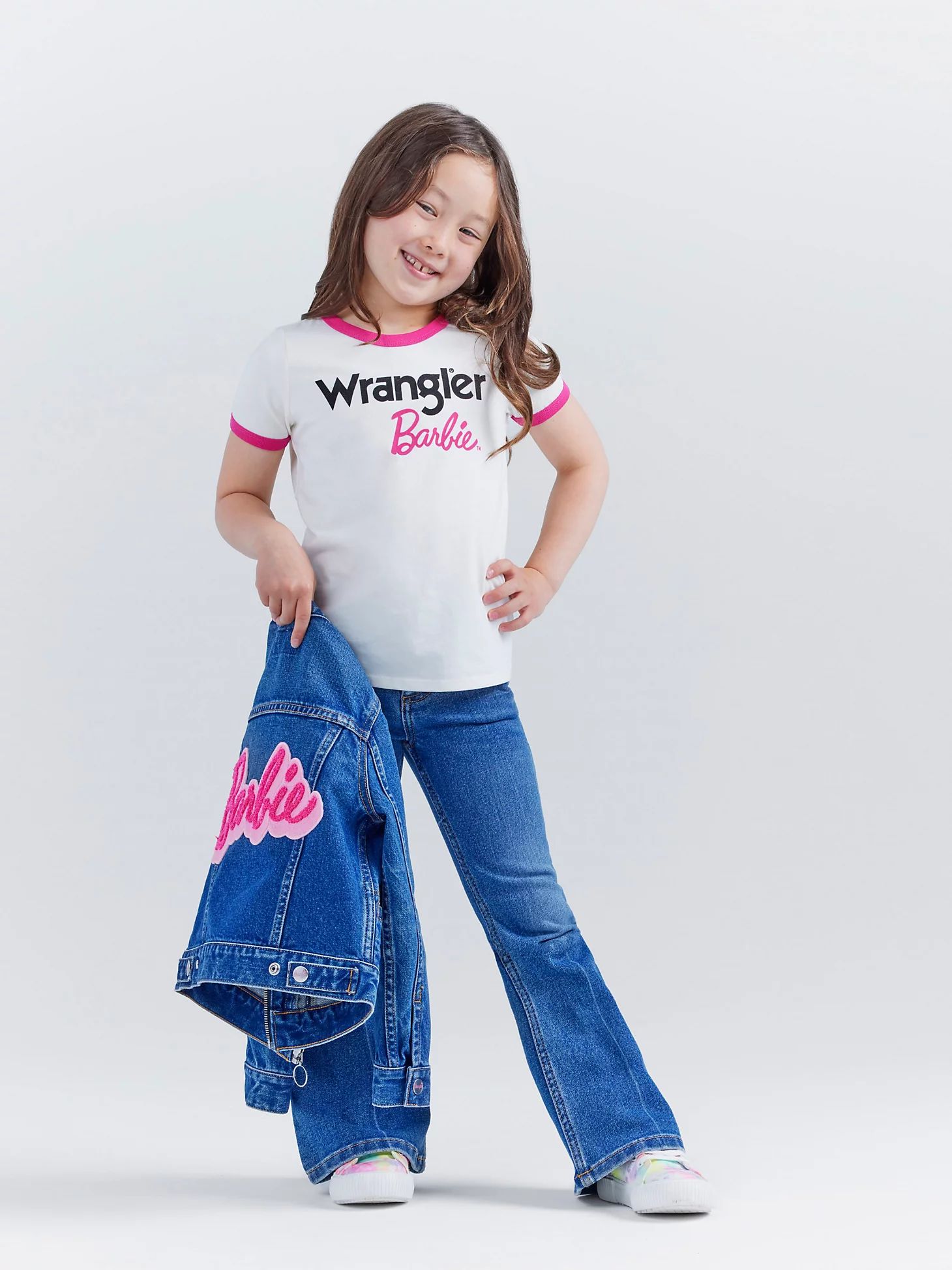 Wrangler x Barbie™ Girl's Logo Ringer Tee in Snow White | Wrangler