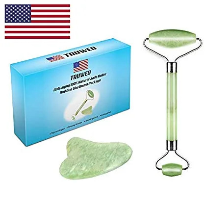 Jade Roller and Gua Sha Scraping Massage Tool - Himalayan Anti-aging 100% Natural Facial Jade Stone  | Walmart (US)