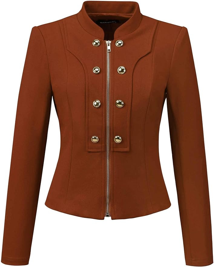 Allegra K Vintage Jacket for Women's Steampunk Button Decor Casual Zip Up Crop Jacket | Amazon (US)