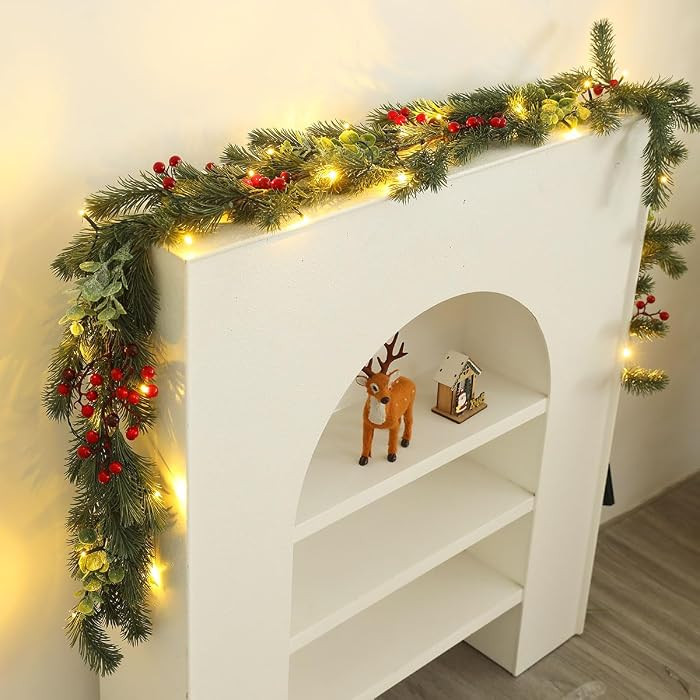 Christmas Garland Artificial Pine Decoration - 1 Pack Fake Green Cedar Garland Realistic Christma... | Amazon (US)