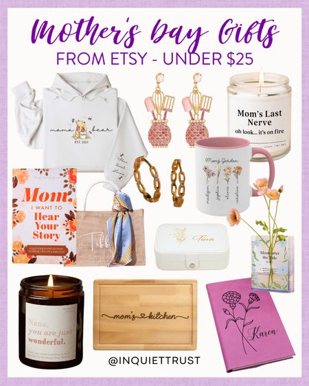 Show your appreciation for your mom, wife, aunt, or mother-in-law by gifting these self-care and journal essentials from Etsy this Mother's Day! These are all under $25!
#giftguideforher #affordablefinds #springfashion #homedecor

#LTKGiftGuide #LTKhome #LTKfindsunder50