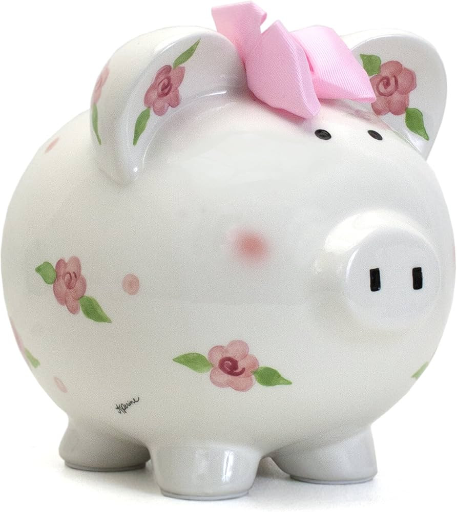 Child to Cherish Ceramic Piggy Bank for Girls, Posies and Polka Dots | Amazon (US)