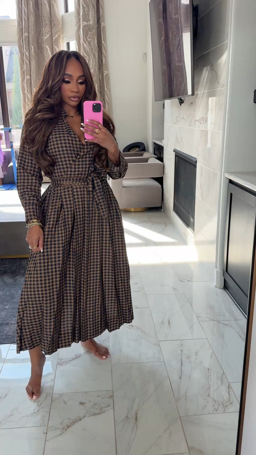 Brown plaid maxi shirt dress! Perfect for work, brunch and church! 

#LTKootd #LTKFindsUnder100