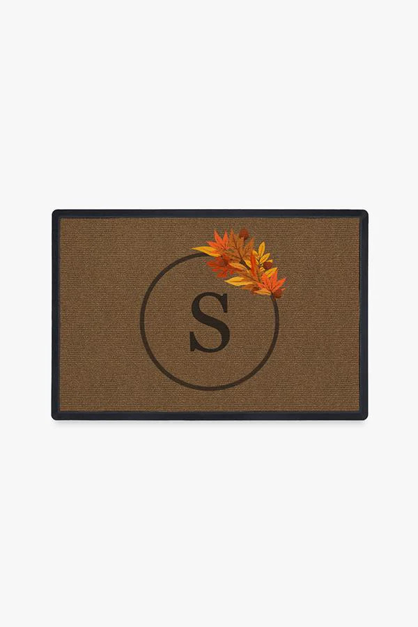 Harvest Leaves Monogram Gold & Brown Washable Doormat | Ruggable | Ruggable