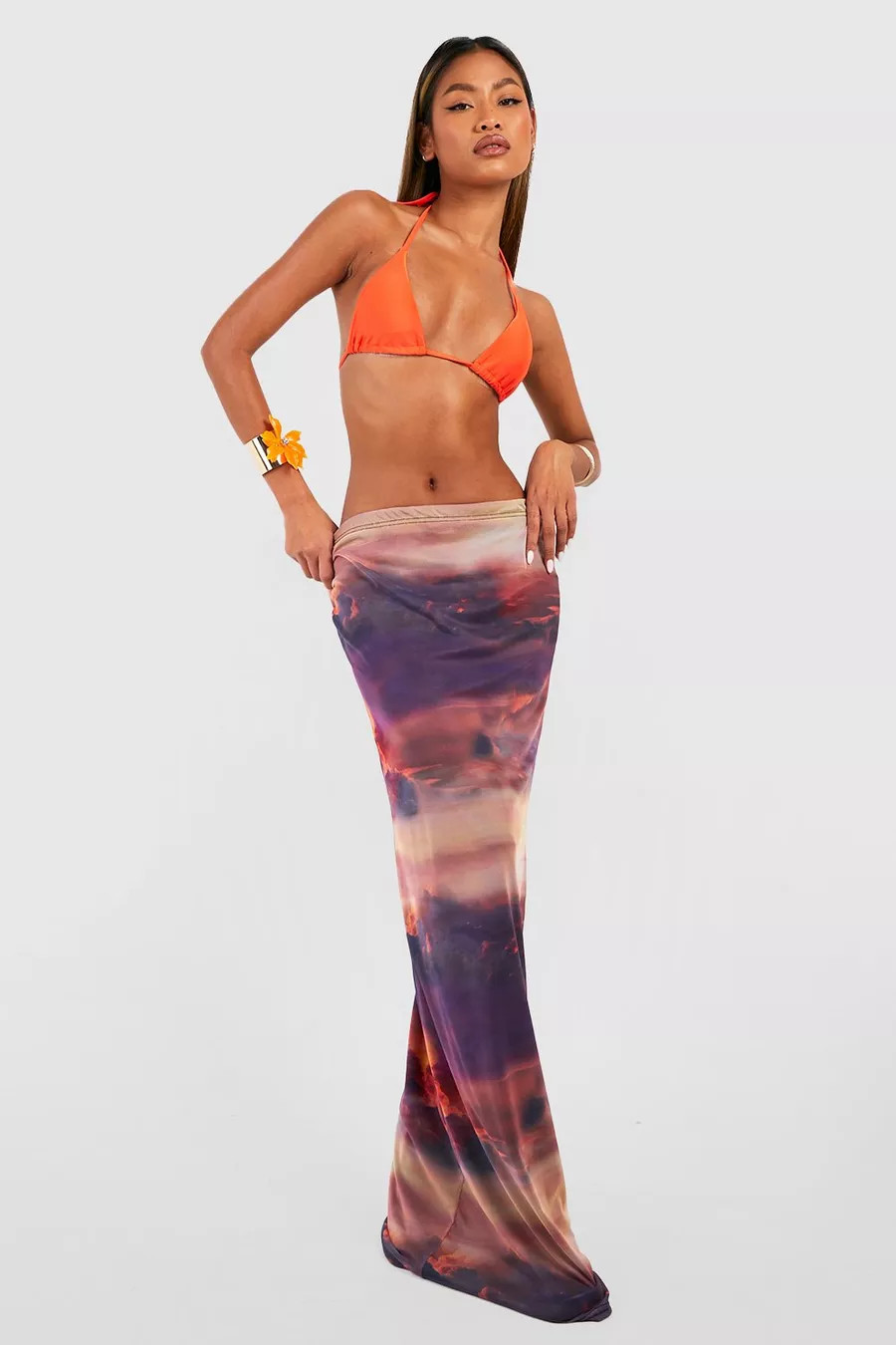 Mesh Slip Landscape Print Maxi Skirt | Boohoo.com (UK & IE)