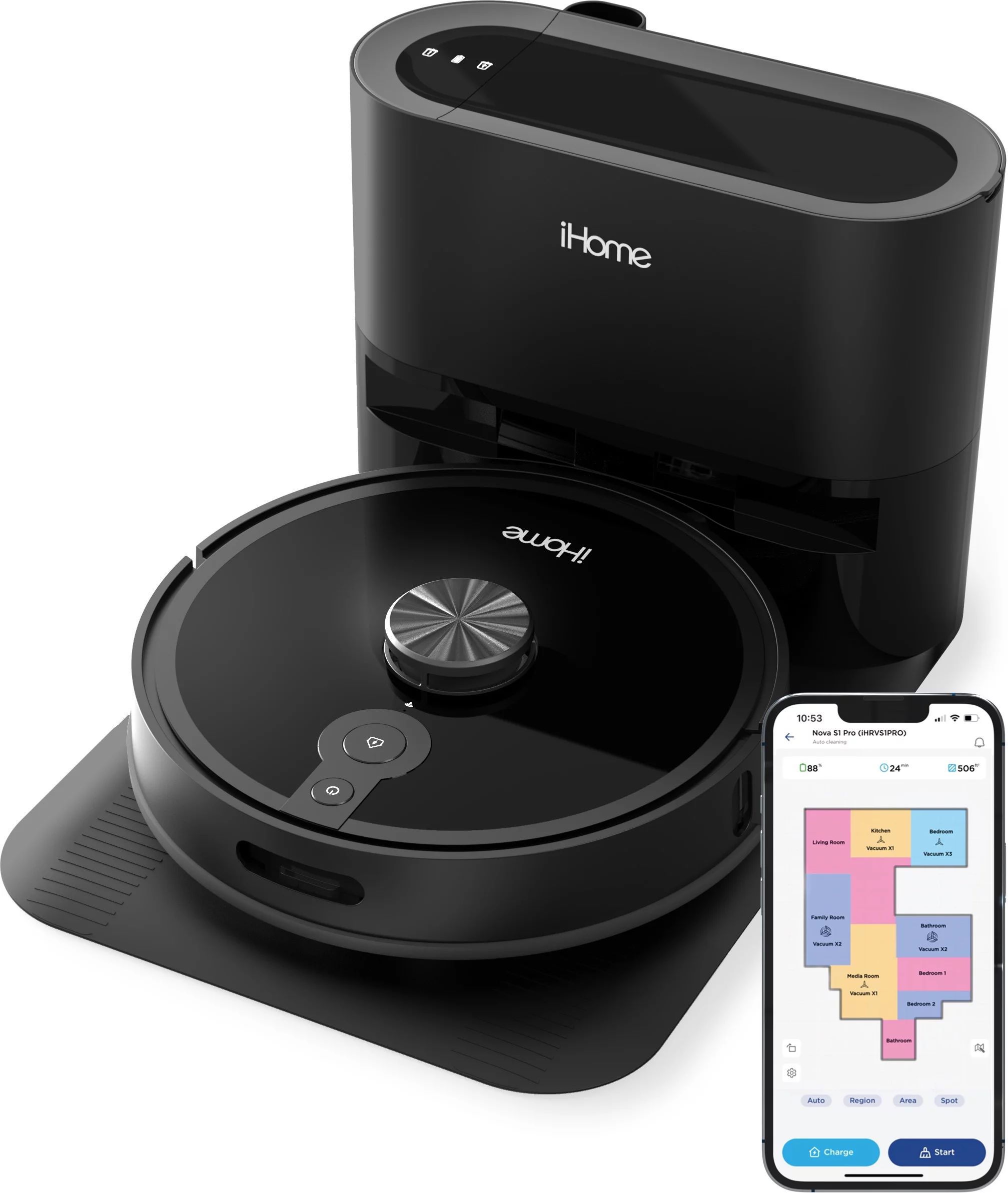 iHome AutoVac Nova S1 Pro Self Empty Robot Vacuum with LIDAR Navigation, 180 Minute Runtime, 2700... | Walmart (US)