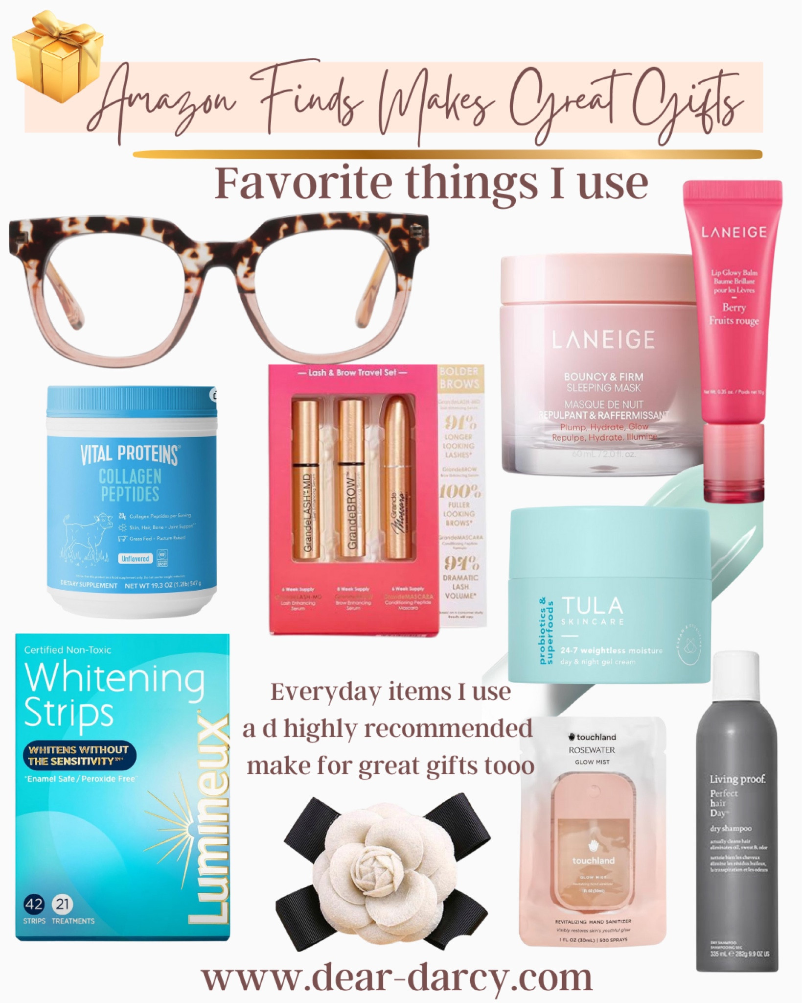 Favorite things I use daily or love now on sale!

Peepers readers /blue light glasses $23

Collagen peptides $30 for the large

Grand lash 3 best sellers gift set lash serum, mascara, brow

Laneige night mask and balm

24/7 Tula moisturizer 

Teeth whiten striped

White rose pin for  blazers/coats/ tops/

Hand sanitizer 

Living proof dry shampoo

All make great gifts too


#LTKxPrimeDay 

#LTKBeauty #LTKSaleAlert #LTKGiftGuide