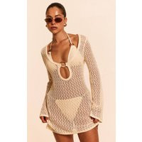Cream Crochet O Ring Mini Beach Dress | PrettyLittleThing UK