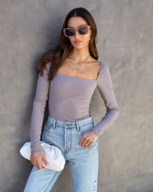Maddison Ribbed Long Sleeve Bodysuit - Mocha - FINAL SALE | VICI