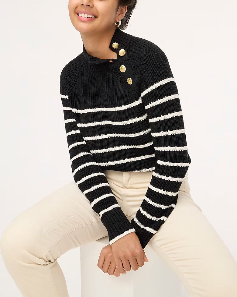 Button-shoulder striped mockneck sweater | J.Crew Factory