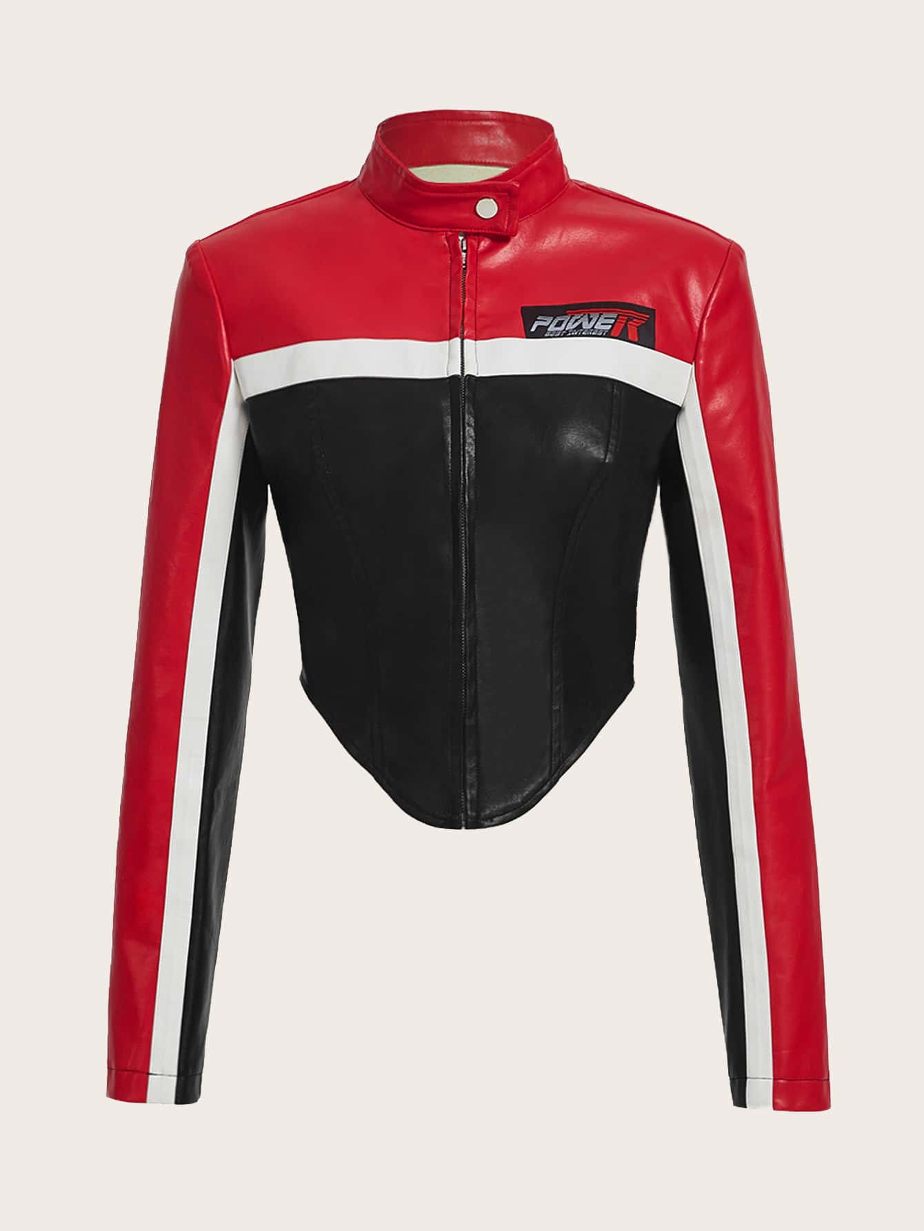 SHEIN ICON Bikercore Colorblock Zip Up PU Leather Jacket | SHEIN
