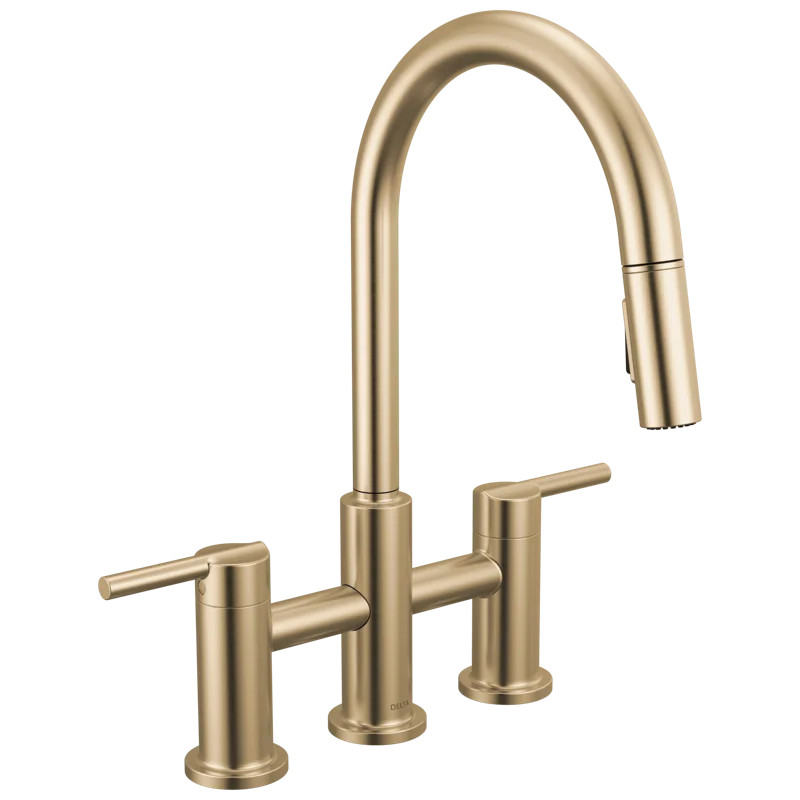 Nicoli Brushed Gold Kitchen Faucet with Pull Down Sprayer, Bridge Modern Kitchen Sink Faucet, Two... | Wayfair North America