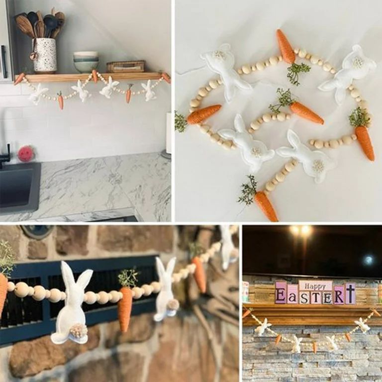 Lingouzi Easter Bunny Carrot Garland, Felt Garland With Wooden Beads For Festive Ornament Easter ... | Walmart (US)