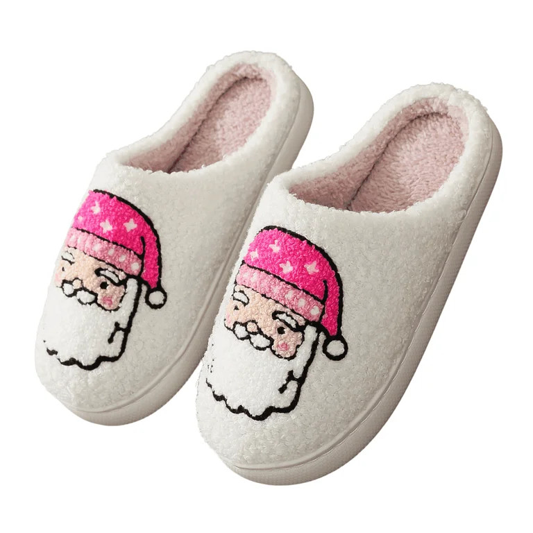 BERANMEY Christmas Reindeer Slippers for Womens Mens Plush Warm Santa Claus Slippers Fuzzy House ... | Walmart (US)