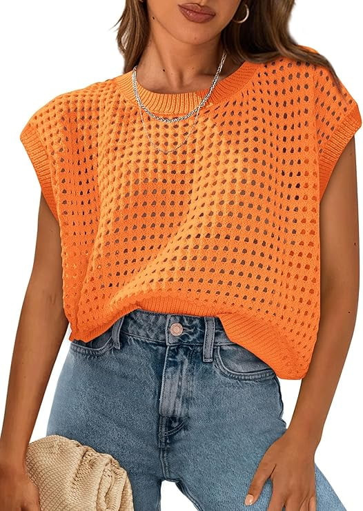 PRETTYGARDEN Womens Spring Tops Summer Shirts Crochet Cap Sleeve Sweater Pullover Cute Crew Neck ... | Walmart (US)