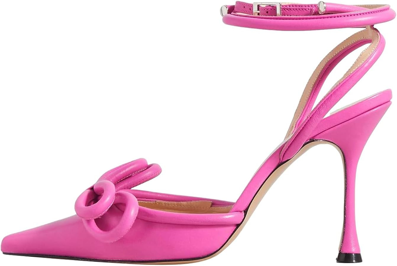 FOWT Women Bow Pointed Toe Pumps Ankle Strap Stiletto High Heels Backless Wedding Party Evening S... | Amazon (US)