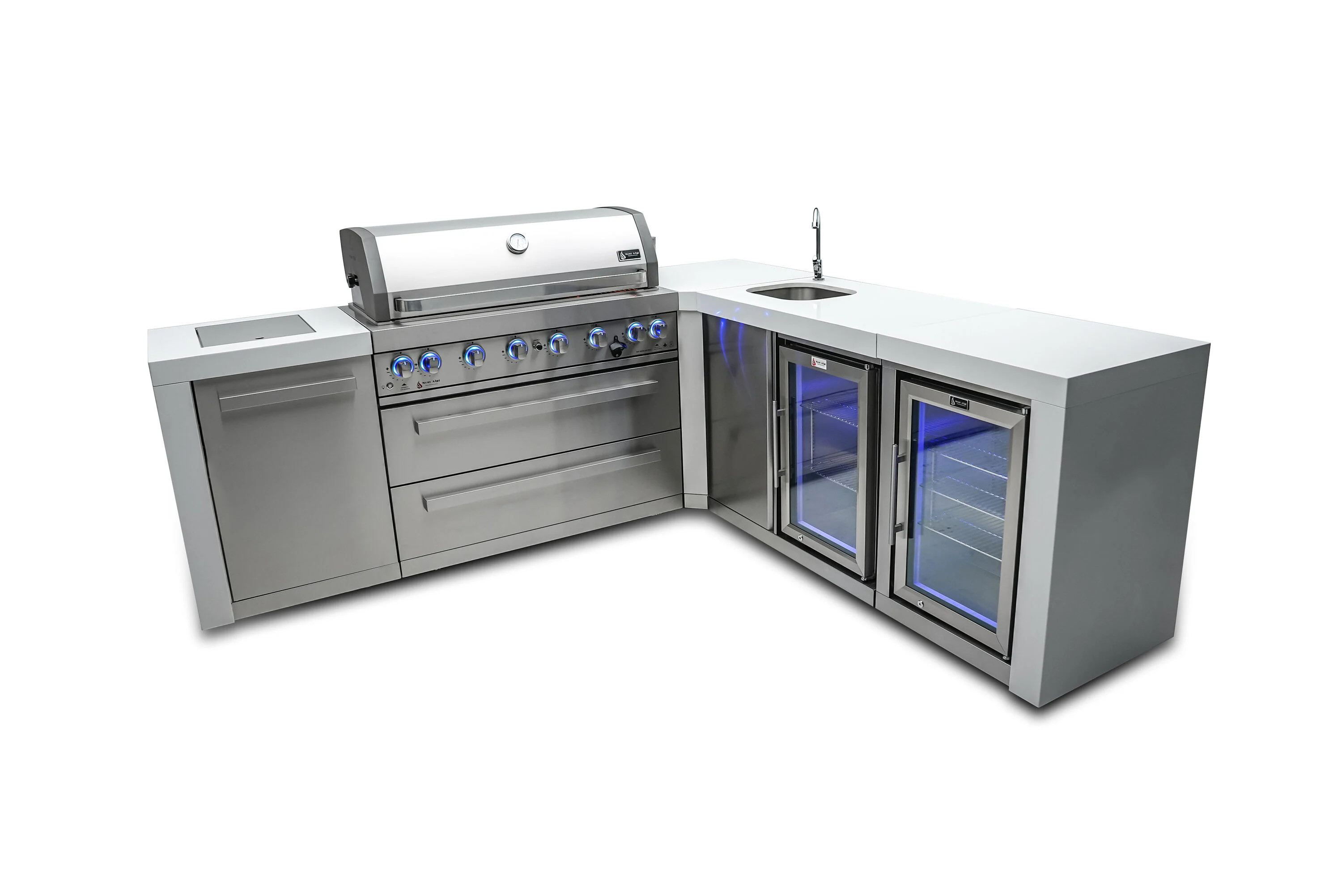 Mont Alpi 805 Deluxe Series 120-in W 5 -Piece 8 Burners Grill Island Modular Outdoor Kitchen Stainless Steel one_size | MAI805-D90BEVFC | Lowe's