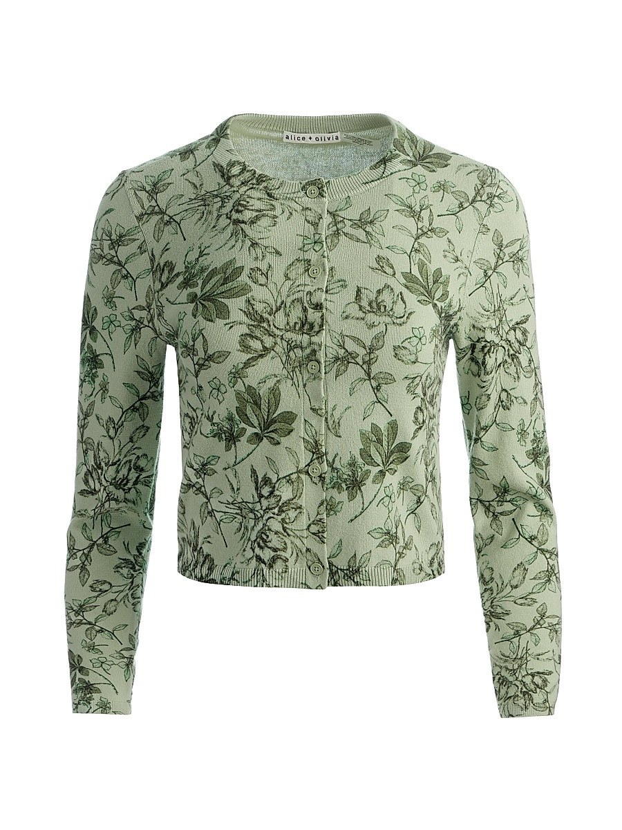 Women's Dollie Floral Cotton-Blend Cardigan - Mystic Garden Sage - Size XL | Saks Fifth Avenue