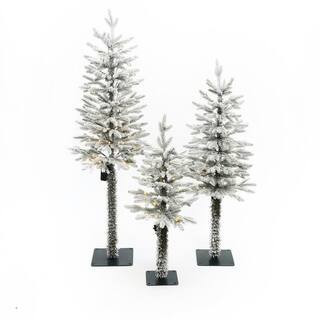 3 ft. 4 ft. 5 ft. 3-Piece Prelit Holiday Artificial Christmas Tree Sets with Lights and Flat Stand | The Home Depot