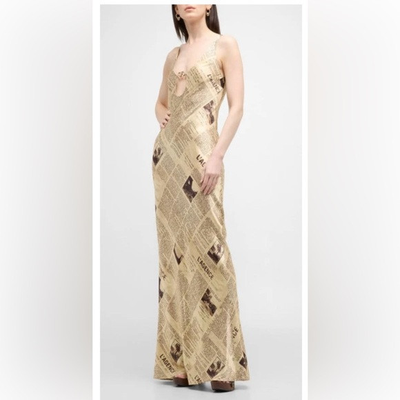 Brand New l’agence Yasmin Newspaper Printed Chain Cutout Gown Sz S | Poshmark