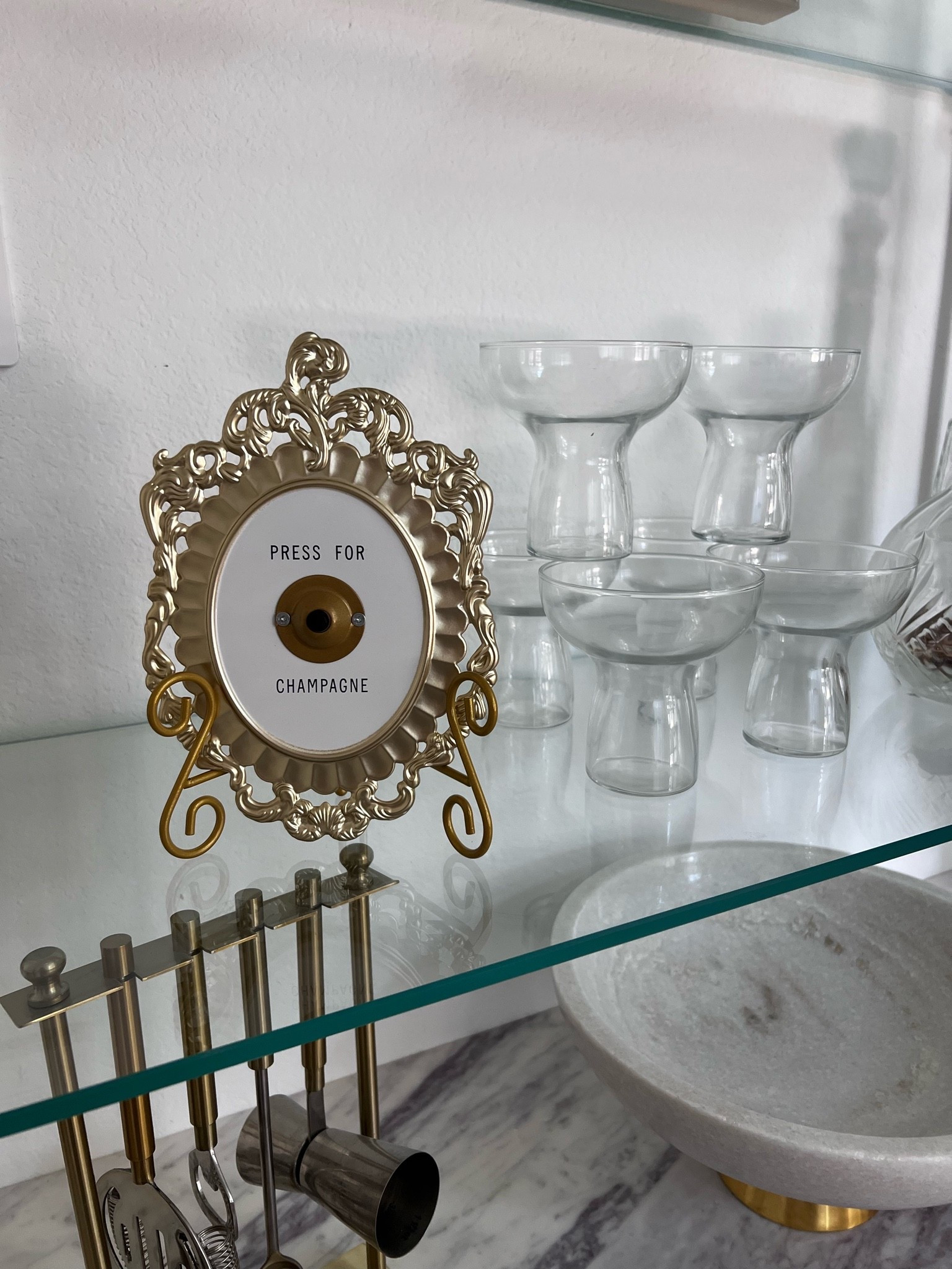 Press for champagne button, amazon prime deals, bar cart