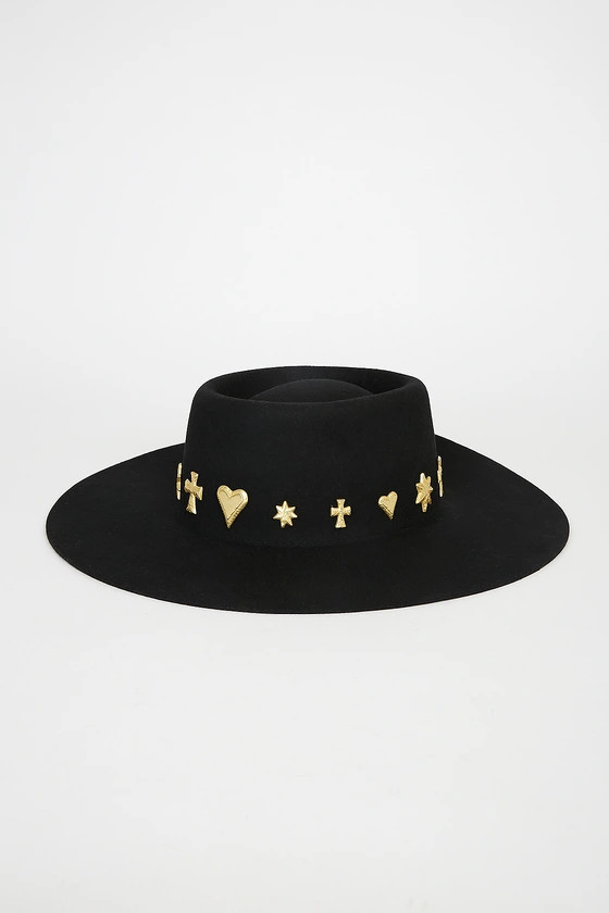 Celestial Black Wool Boater Hat | Lulus (US)