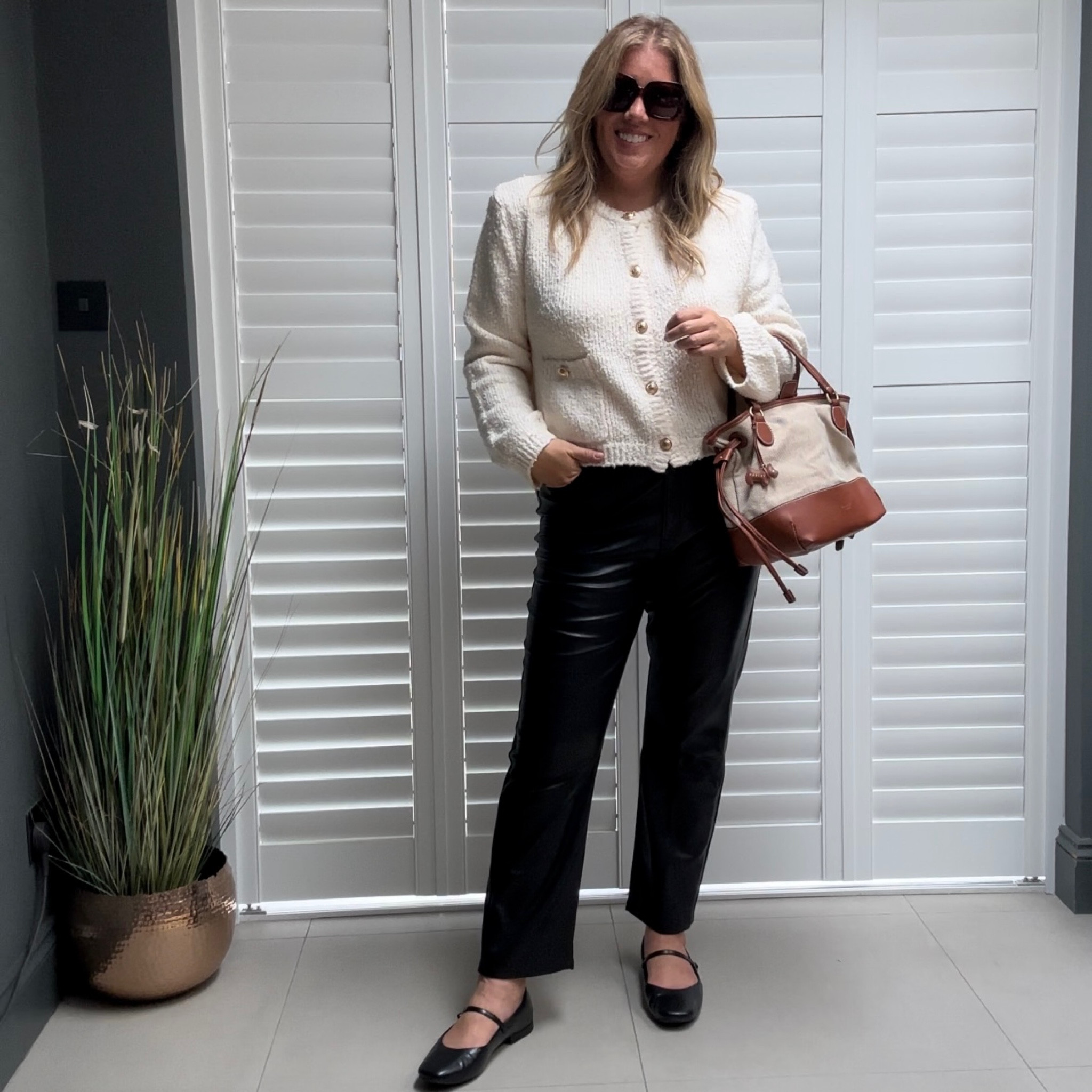 Boucle cardigan, faux leather trousers and Mary janes 

#LTKstyletip #LTKeurope #LTKSeasonal