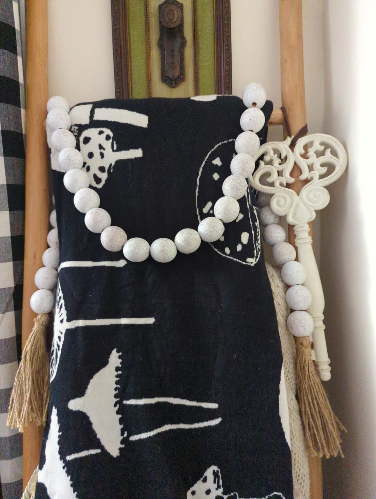 OMISHE Extra Large Wood Bead Garland Brown with 1.6" Diameter Wooden Beads and Tassels, 41" Long ... | Amazon (US)