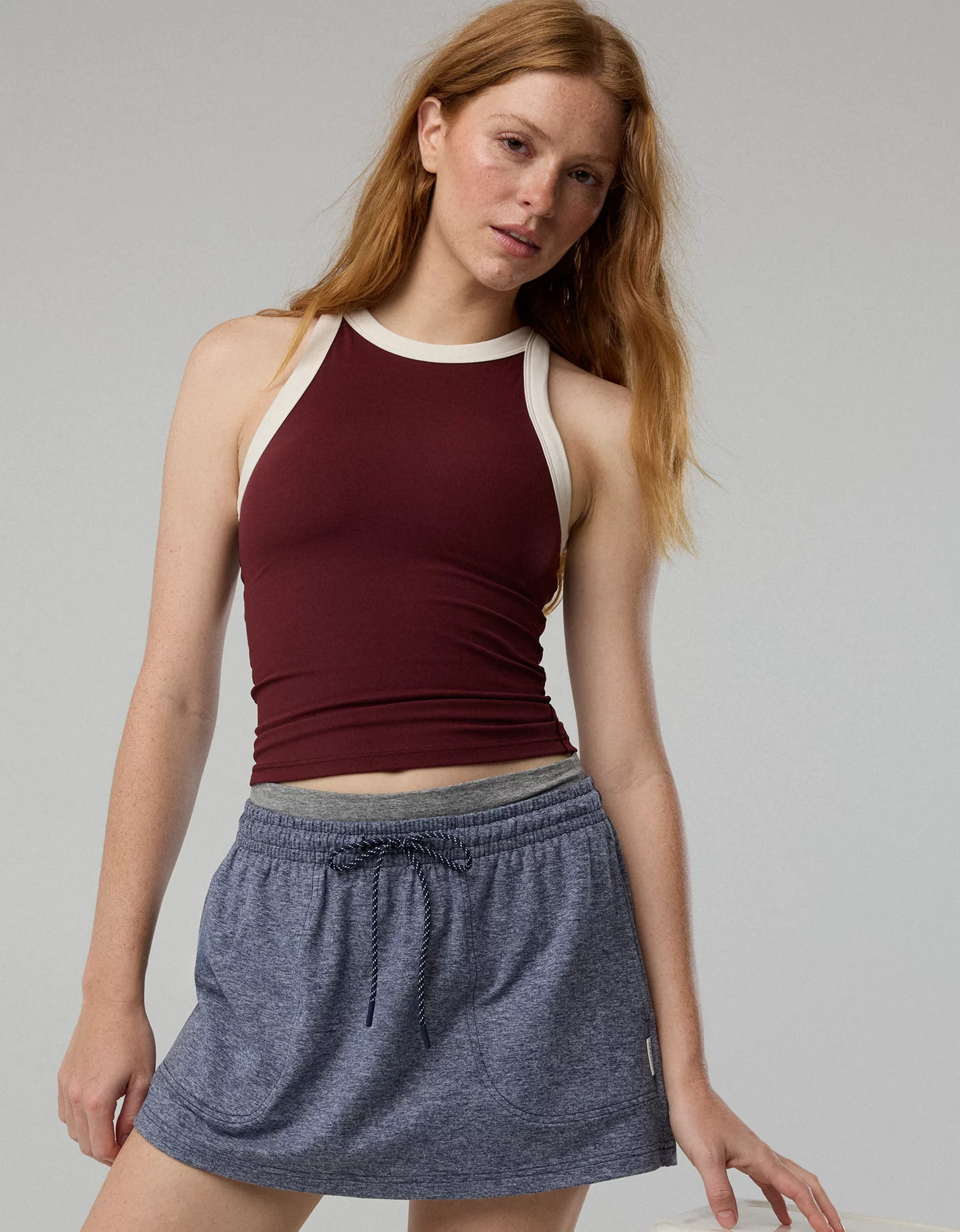 Long Weekend Sale New OFFLINE By Aerie Real Me Ringer High Neck Tank Top Has a built-in bra! | American Eagle Outfitters (US & CA)