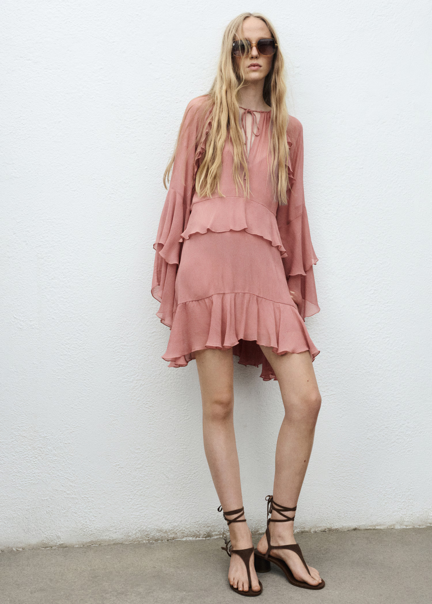 Flared dress with ruffled sleeves - Women | MANGO USA | Mango (US/MX/AU)