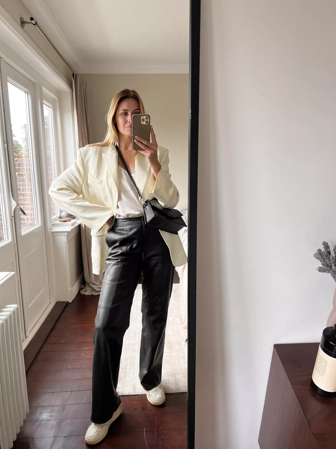 Wide leg leather trousers