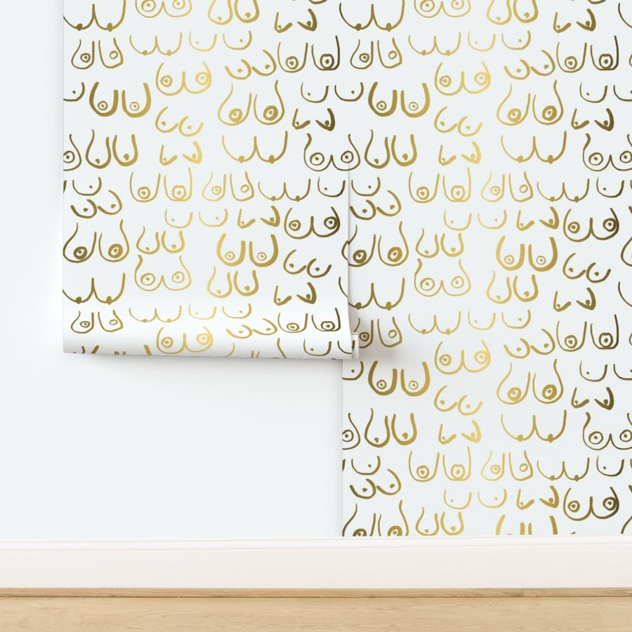 boobs fabric - boobs wallpaper , gold boobs wallpaper, gold boobs fabric, boob fabric - white | Spoonflower