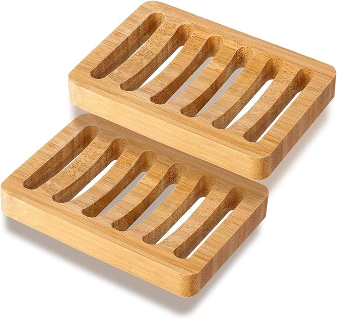2 Pack Bamboo Wood Soap Dish Holder, Bar Soap Saver Case for Shower, Bathroom, Kitchen, Bathtub, ... | Amazon (US)